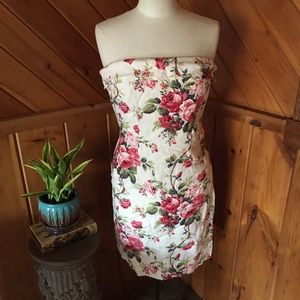 Beautiful Floral Linen Strapless Dress